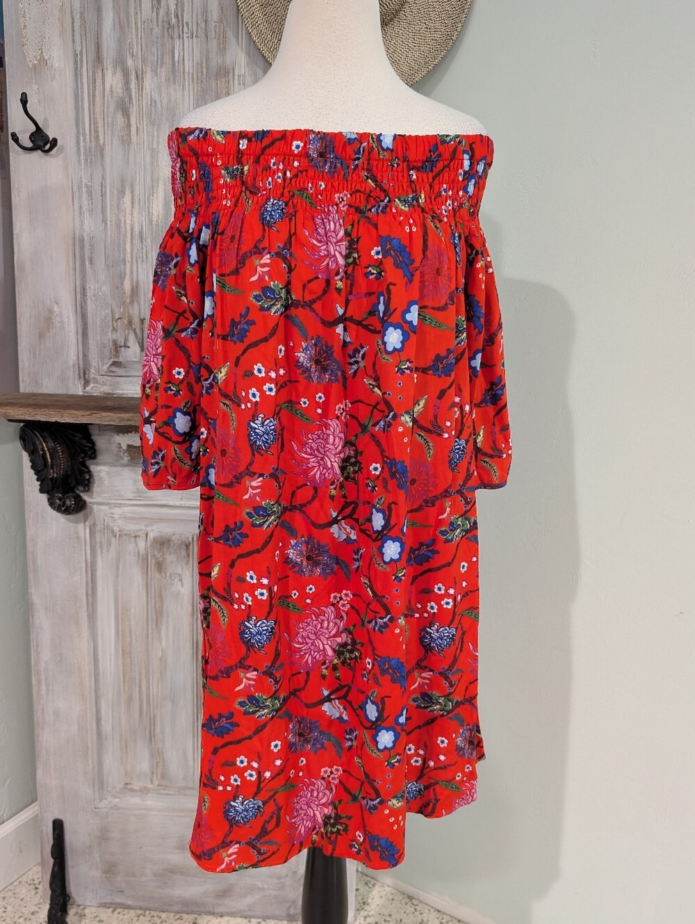 Laundry By Shelli Segal Red-Orange Floral Off Shoulder Dress